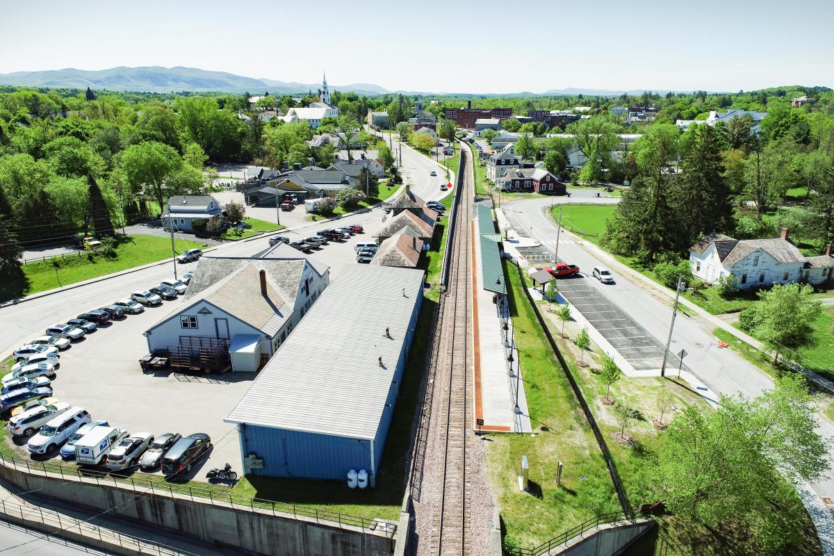 An image of the newly constructed Amtrak platform in downtown Middlebury